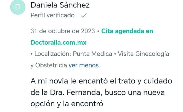 Testimonio de paciente de la Dra. Fernanda Vera Arellano